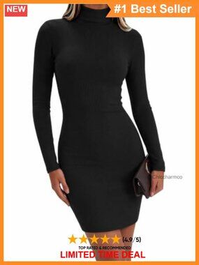 Zeagoo Womens Turtleneck Sweater Dress Long Sleeve Bodycon Fall Party Dress